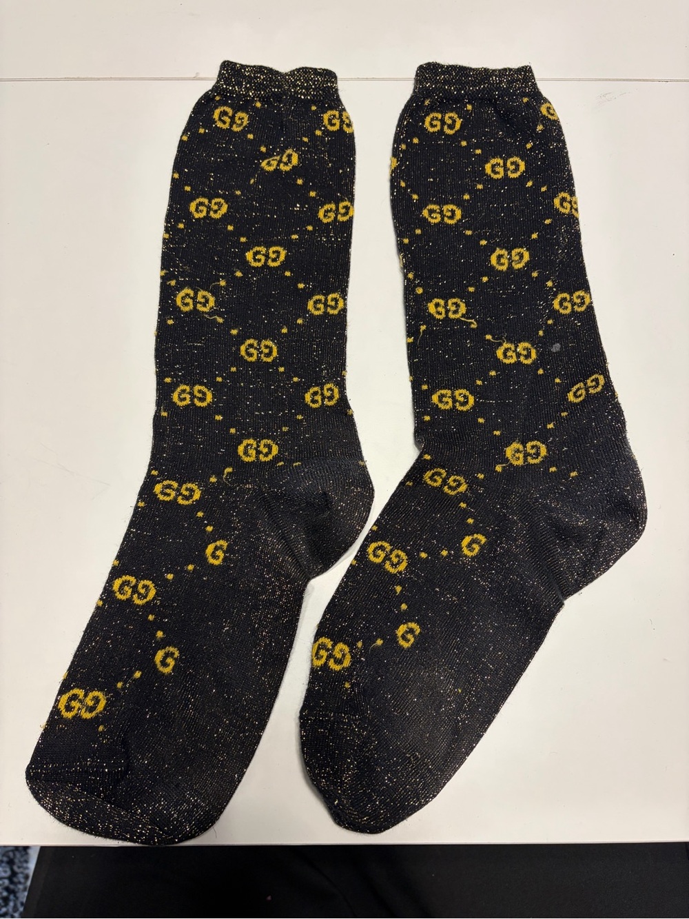 Gucci Designer Black & Gold Logo Crew Socks